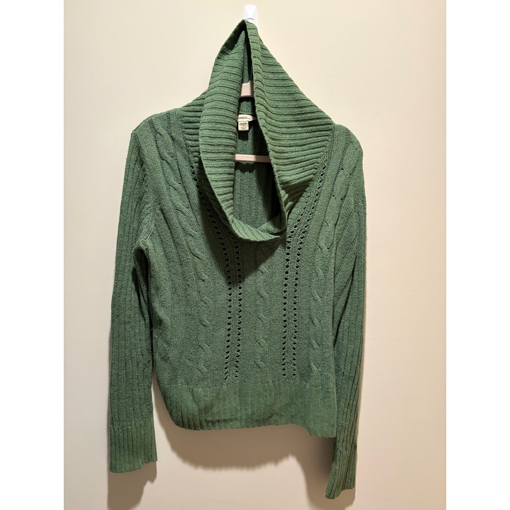 Gander Mountain Womens Green Cable Knit Cowl Neck Hooded Sweater Large 18W-SW156